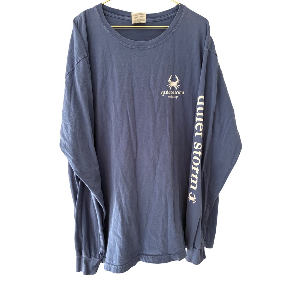 Comfort Colors Quiet Storm Surf Shop Long Sleeve T-Shirt Blue Crab Mens Large